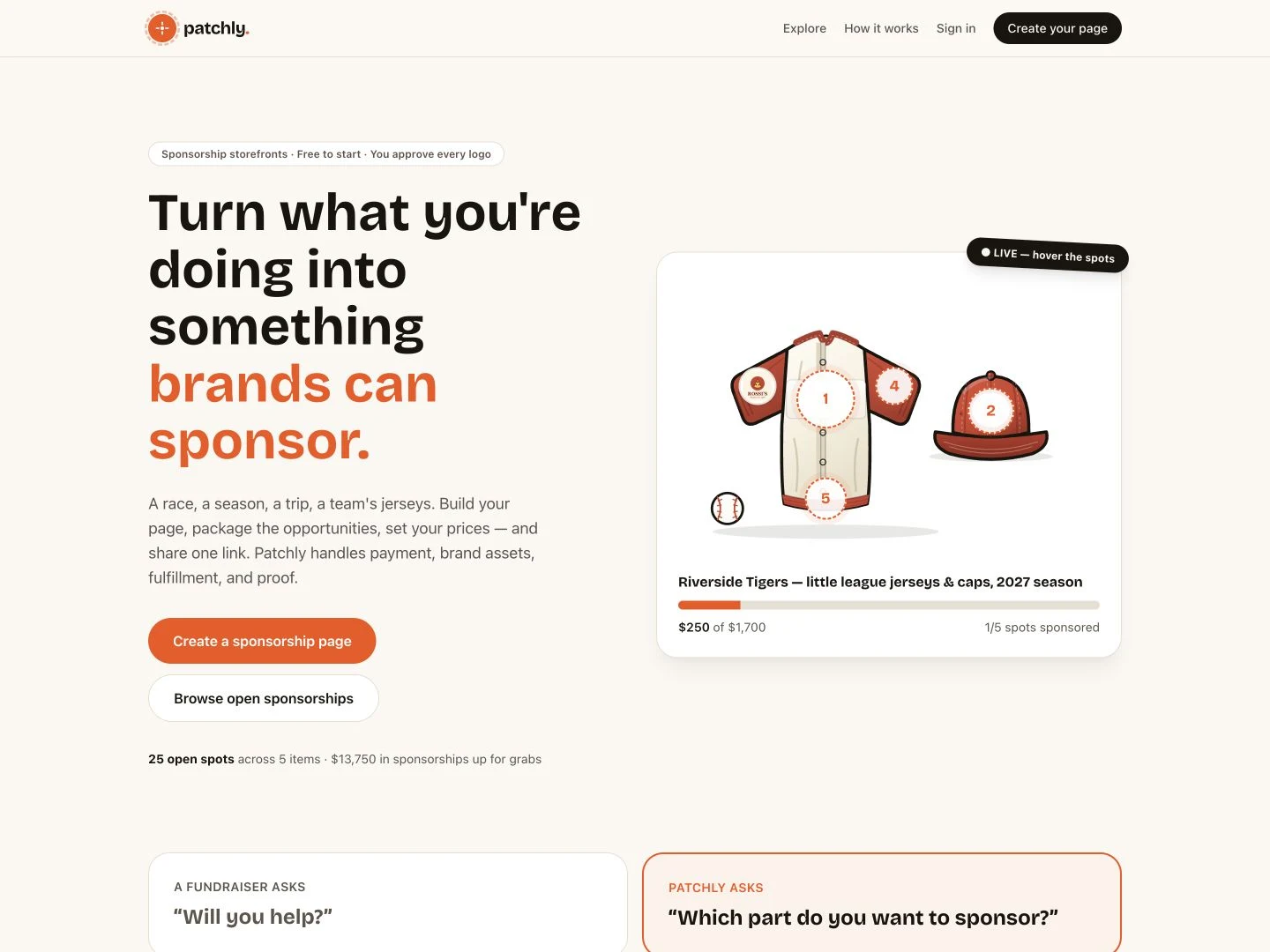 Patchly — Sponsorship Storefronts — Featured product